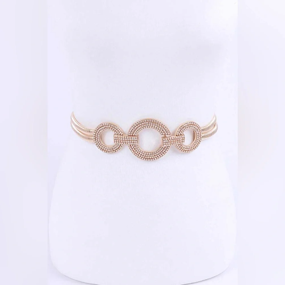 Gold Rhinestone Accented Stretch Statement Belt